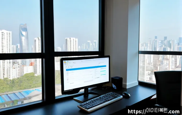일산서구 STATUS_MEMORY_ACCESS_DENIED - Photorealistic remote-support workstation in a modern Ilsanseo home office, dual monitors displaying...