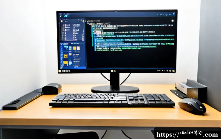 월계동 공장초기화복구 - Photorealistic computer recovery workstation in a compact Wolgye-dong apartment office, desktop moni...