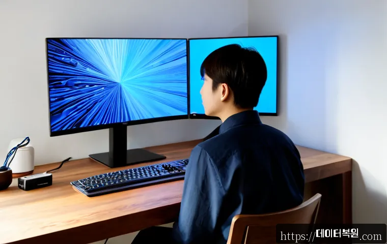 계동 KERNEL_STACK_INPAGE_ERROR - Photorealistic modern product-design workstation in a quiet Gye-dong hanok-inspired studio, dual mon...