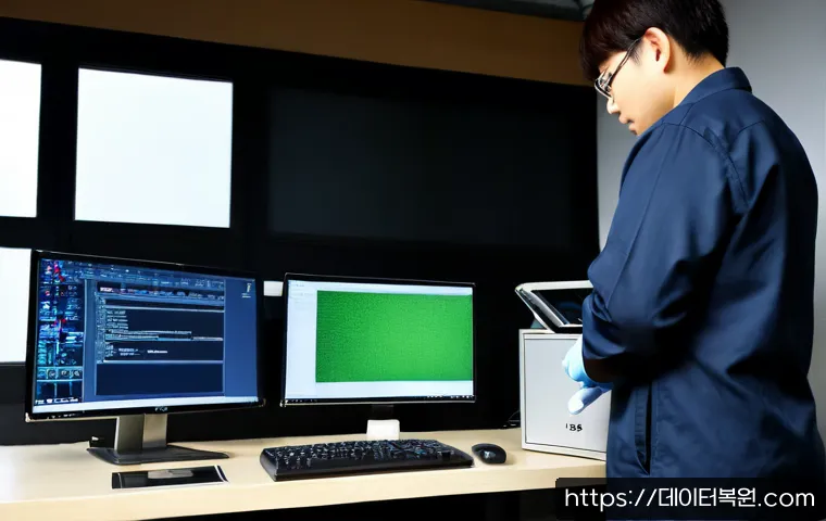 효제동 STATUS_KERNEL_BOOT_FAILURE - Photorealistic IT support workstation in a compact Hyoje-dong studio office, desktop tower opened be...