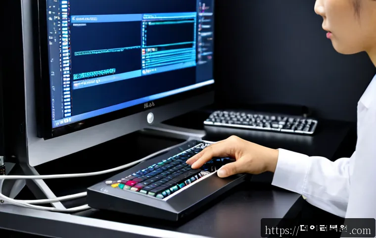 초동 bootdevice - Photorealistic IT support workstation, technician reseating a compact SSD inside an open desktop tow...