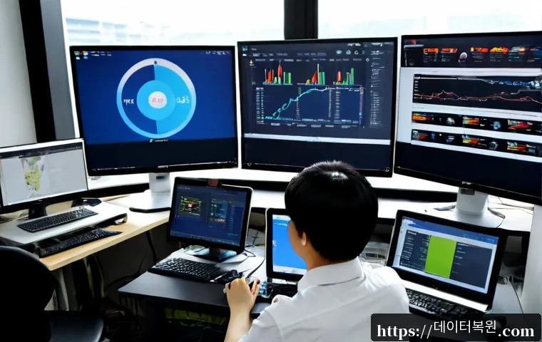 동자동 STATUS_NO_MEMORY - Photorealistic remote IT support workstation in a compact Dongja-dong office near a major rail hub, ...