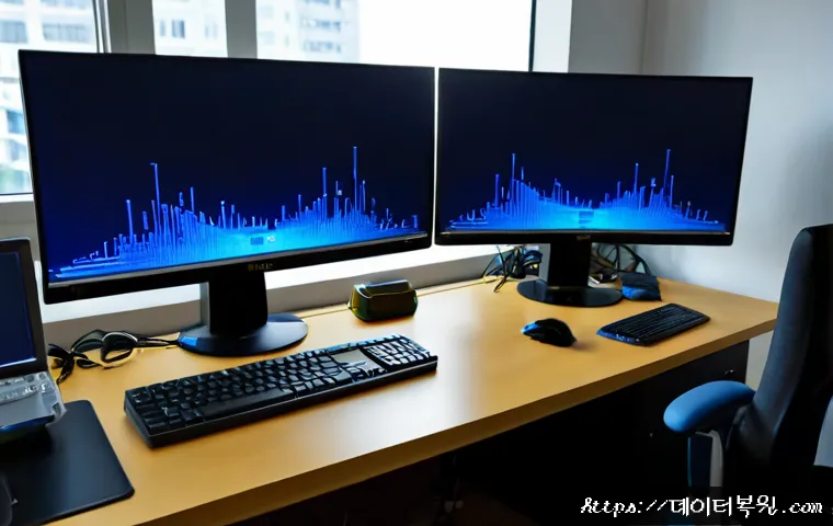 송파동 DRIVER_IRQL_NOT_LESS_OR_EQUAL - Photorealistic IT support workstation in a modern Songpa apartment office, dual monitors showing a b...