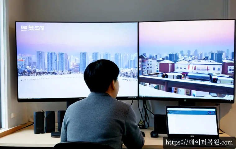 묵동 DEVICE_DRIVER_MISMATCH - Photorealistic remote-support workstation in a compact Muk-dong apartment office, dual monitors show...