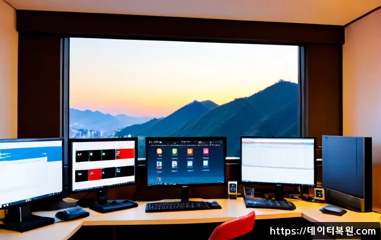 약수동 STATUS_DISK_FULL - Photorealistic remote-support workstation in a compact Yaksu-dong apartment office, anxious designer...