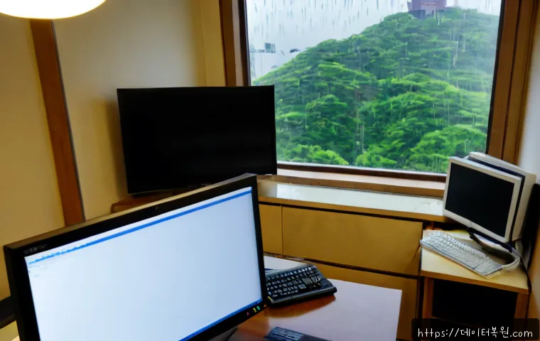 현저동 STATUS_SYSTEM_FILE_MISSING - Photorealistic remote-support workstation in a compact hillside apartment office, IT technician exam...