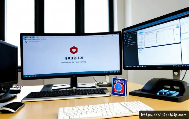 가락동 STATUS_KERNEL_ACCESS_DENIED - Photorealistic IT support workstation in a modern office near a produce distribution district, dual ...