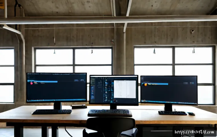 성수동 STATUS_MODULE_NOT_FOUND - Photorealistic industrial design workstation inside a renovated concrete warehouse studio in Seongsu...