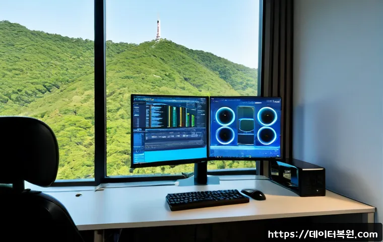 남산동 STATUS_KERNEL_HEAP_CORRUPTION - Photorealistic remote IT support workstation in a compact Namsan-dong apartment office, dual monitor...