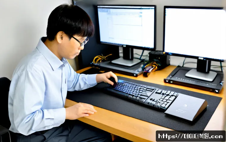 운니동 VGA조립 및 교체수리 - Photorealistic computer repair workstation in a compact Unni-dong electronics studio, technician car...