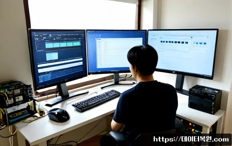 방배동 프리도스 윈도우설치 - Photorealistic remote-support workstation in a quiet Bangbae-dong apartment office, a technician ins...