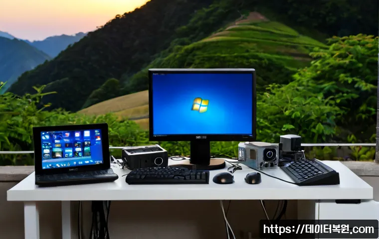 미아리 pc에 문제가 발생하여 다시 시작해야 합니다 - Photorealistic compact PC repair workstation in a modest hillside neighborhood apartment, desktop mo...