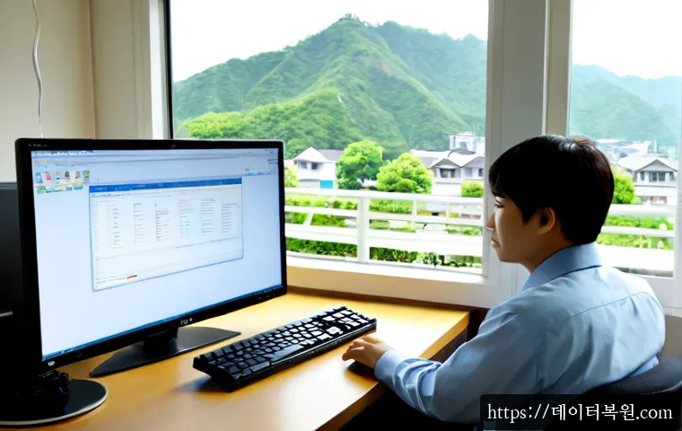 탄벌동 STATUS_INSTRUCTION_FAILED - Photorealistic IT support workstation in a quiet suburban Korean district, desktop monitor displayin...