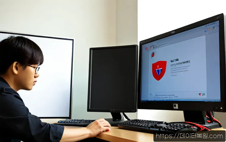 관훈동 STATUS_KERNEL_MODULE_ACCESS_DENIED - Photorealistic IT support workstation in a quiet historic art-district office, desktop monitor showi...