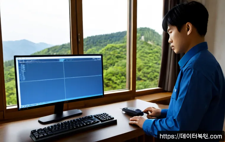 목현동 STATUS_INVALID_PARAMETER - Photorealistic remote-support workstation in a quiet hillside apartment, dual monitors showing a bla...
