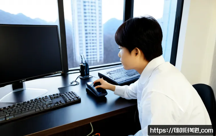 오륜동 부팅안됨 - Photorealistic IT support workstation in a quiet Oryun-dong apartment study, desktop tower opened be...