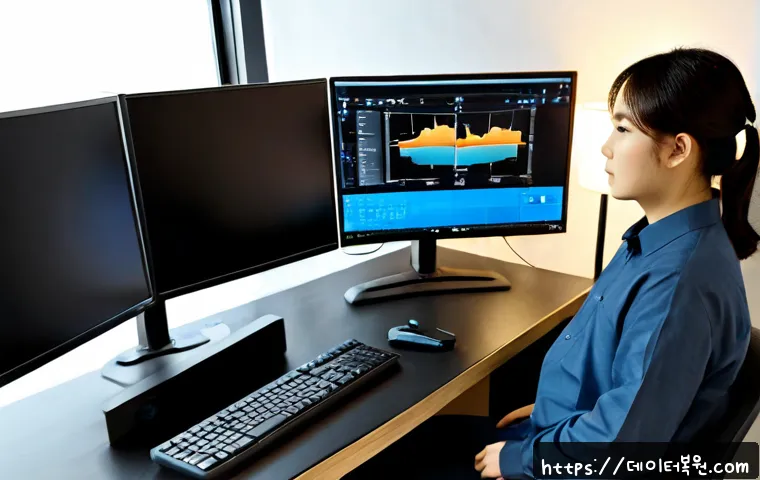 남영동 모니터화면 안나옴 - Photorealistic remote-support workstation in a compact Namyeong-dong office, dual monitors with one ...