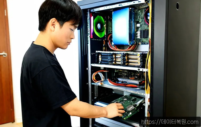 대신동 컴퓨터업그레이드 - Photorealistic computer upgrade workshop in Daesin-dong, Busan, technician installing a modern graph...