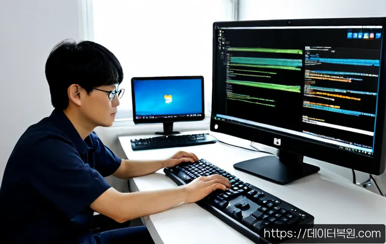 동작동 ubuntu재설치 포맷 초기화 - Photorealistic remote-support workstation in a quiet Dongjak-dong apartment, technician reinstalling...