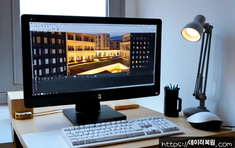 청파동 STATUS_SESSION_TIMEOUT - Photorealistic compact architecture studio near Cheongpa-dong, an idle dual-monitor CAD workstation ...