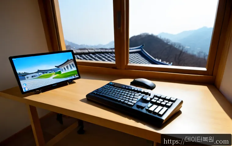 청운동 SESSION_HAS_NO_PAGEFILE - Photorealistic architectural workstation in a quiet Cheongun-dong hillside studio, dual monitors dis...