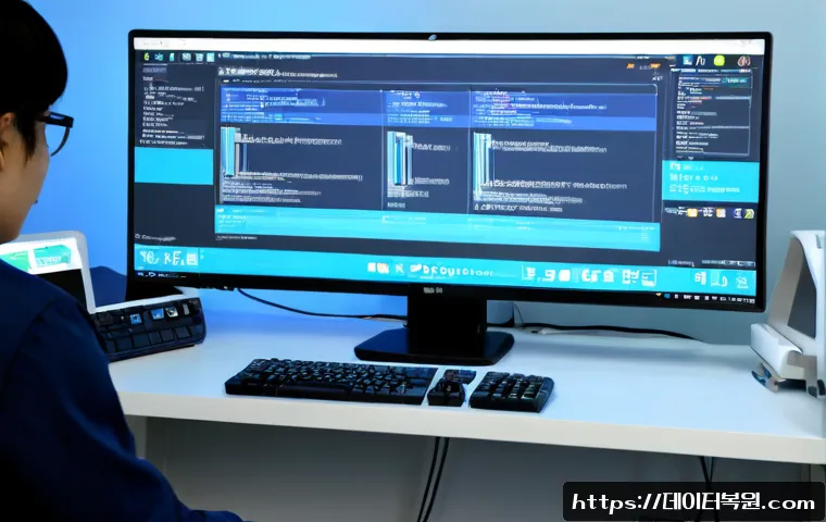 과해동 STATUS_ILLEGAL_INSTRUCTION - Photorealistic IT support workstation, desktop monitor showing a clean abstract software warning pan...