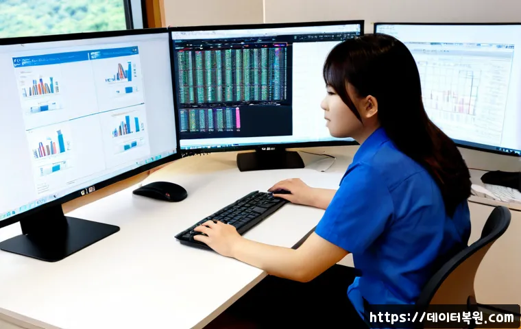 우면동 POOL_CORRUPTION_IN_FILE_AREA - Photorealistic IT support workstation in Umyeon-dong, Seoul, dual monitors showing a generic CAD-sty...
