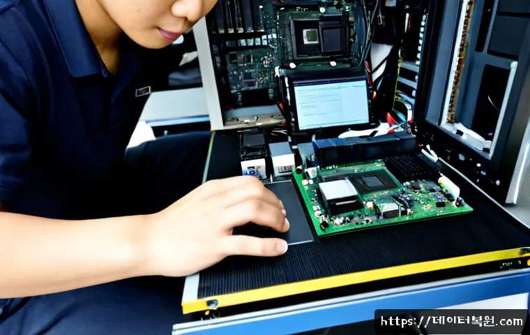 쌍림동 메인보드조립 및 교체수리 - Photorealistic electronics repair workstation in Ssangnim-dong, technician carefully installing a ne...