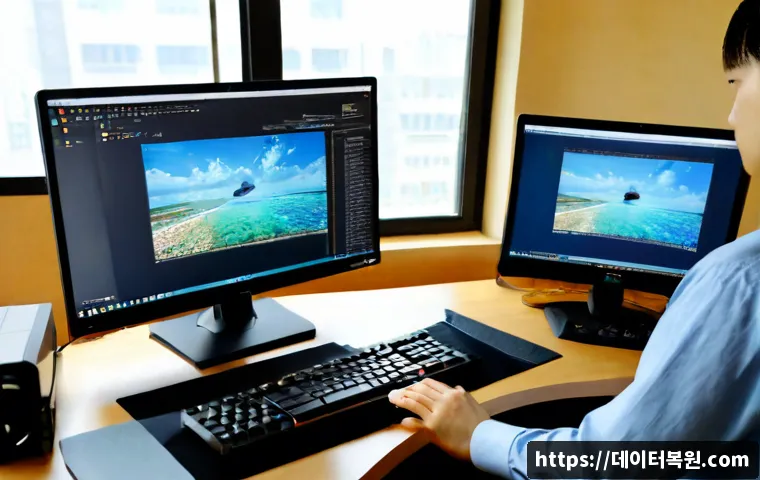 대조동 STATUS_IMAGE_CORRUPTION - Photorealistic remote support workstation in a compact Daejodong apartment office, dual monitors sho...