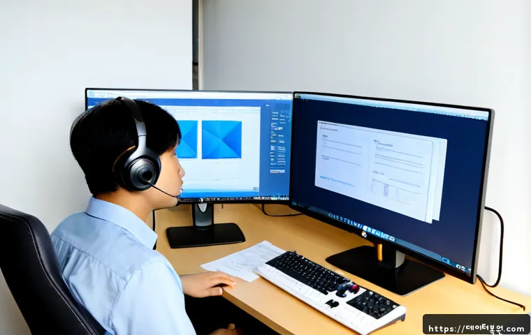 거여동 STATUS_FILE_LOCK_CONFLICT - Photorealistic remote-support workstation in a compact Geoyeo-dong apartment office, dual monitors s...