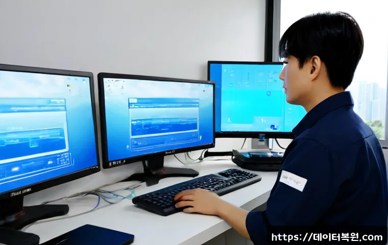 삼각동 WATCHDOG_VIOLATION - Photorealistic IT support workstation in a compact modern office near a Korean residential district,...