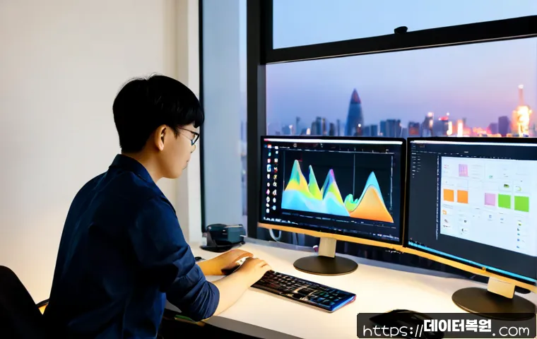 마천동 SESSION_HAS_NO_PAGEFILE - Photorealistic remote-support workstation in a compact Machon-dong apartment office, dual monitors d...