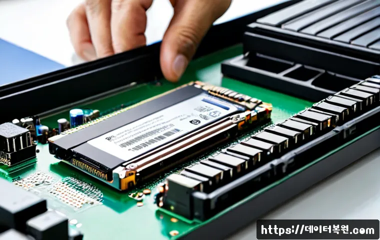 가학동 SSD조립 및 교체수리 - Photorealistic close-up of a technician installing a compact NVMe SSD onto a desktop motherboard at ...