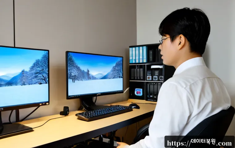 북창동 linux재설치 포맷  초기화 - Photorealistic remote-support workstation in a compact Bukhchang-dong office, technician reinstallin...