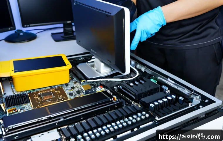 도원동 아이맥 판매 및 수리 - Photorealistic computer repair workshop in Dowon-dong, a sleek silver all-in-one desktop carefully o...