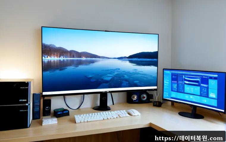 동빙고동 STATUS_KERNEL_THREAD_TIMEOUT - Photorealistic IT support workstation in a refined Dongbinggo-dong apartment office, ultrawide monit...