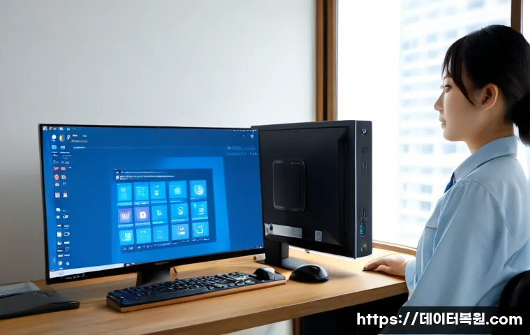 관철동 STATUS_KERNEL_CONFIGURATION_ERROR - Photorealistic desktop support workstation in a compact Jongno office, dual monitors showing a clean...