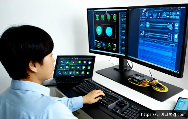 가리봉 bootdevice - Photorealistic IT support workstation in a compact Garibong electronics repair office, technician ex...