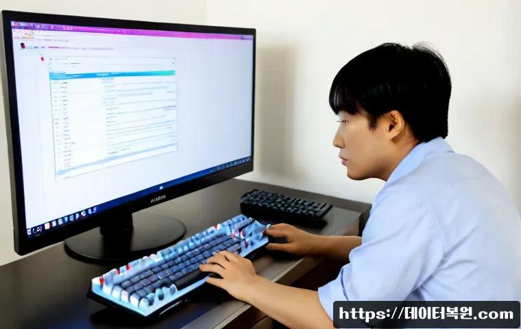 고양시 STATUS_MEMORY_VIOLATION - Photorealistic remote-support workstation in a modern Goyang apartment, dual monitors showing a blan...