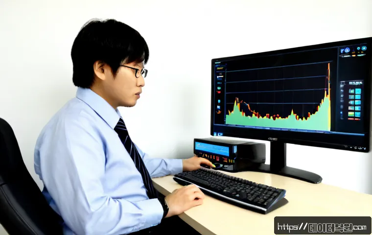 정발산동 NMI_HARDWARE_FAILURE - Photorealistic IT support workstation in a quiet modern office near a residential Korean district, d...