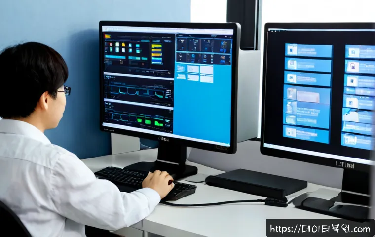 도내동 STATUS_INSTRUCTION_FAILED - Photorealistic IT support workstation in a quiet suburban Korean office near a low-rise riverside di...