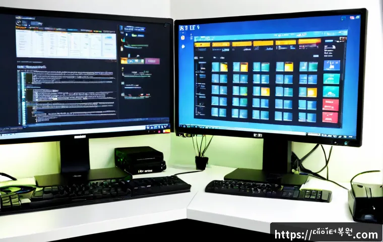 장안동 all boot options are tried - Photorealistic IT support workstation in a compact Jangandong office, desktop monitor showing a dark...