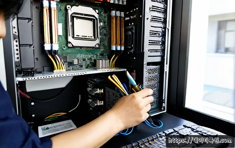 중화동 VGA조립 및 교체수리 - Photorealistic computer repair workstation in a compact neighborhood service studio, technician care...