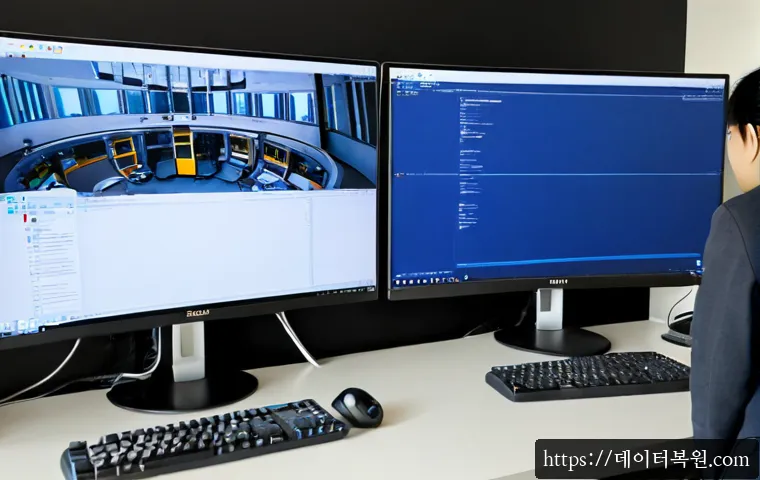 용산동 STATUS_KERNEL_CONNECTION_TIMEOUT - Photorealistic remote-support workstation in a Yongsan-dong apartment office, dual monitors showing ...