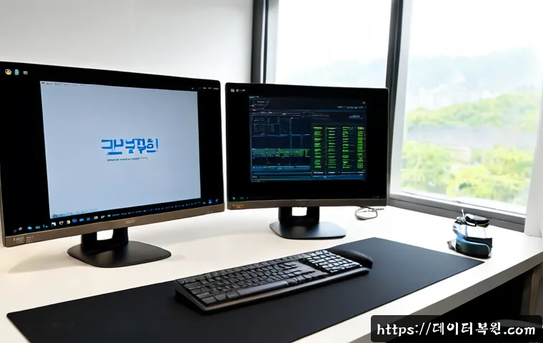 창릉동 STATUS_INVALID_PAGE - Photorealistic IT support workstation in a modern apartment near a quiet Korean suburban greenbelt, ...