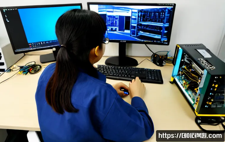제기동 BUGCODE_USB_DRIVER - Photorealistic desktop support workstation in a compact Jegi-dong electronics repair office, technic...