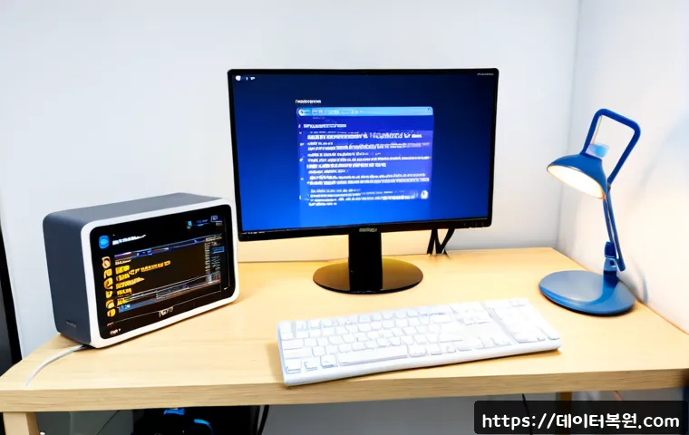 창천동 NTFS_FILE_SYSTEM - Photorealistic remote-support workspace in a compact Changcheon-dong apartment office, desktop monit...