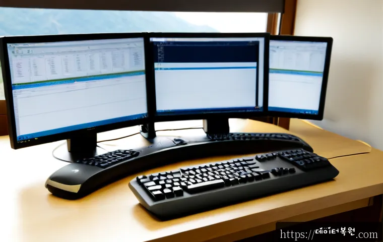 홍은동 press  f4  key - Photorealistic remote-support workstation in a compact hillside apartment, close view of a desktop k...