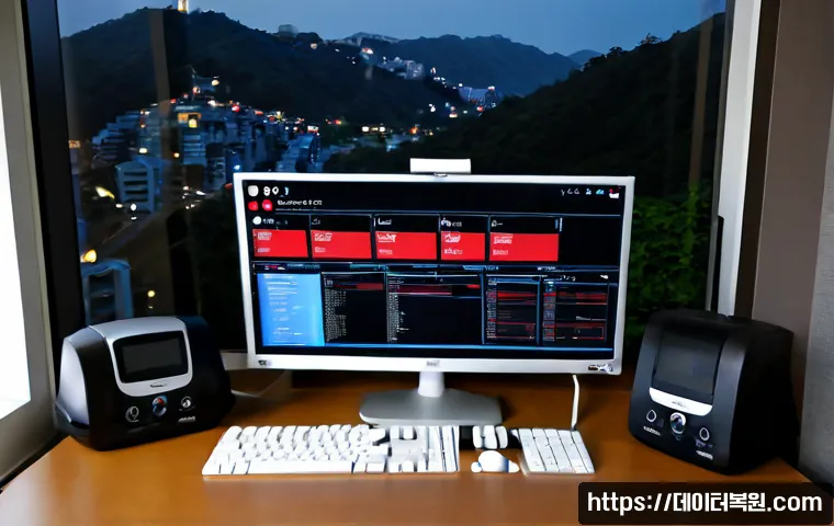 돈암동 STATUS_NETWORK_ACCESS_DENIED - Photorealistic IT support workstation in a compact Donam-dong apartment office, ultrawide monitor sh...
