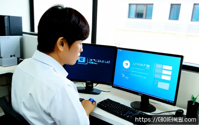 용문동 BAD_POOL_CALLER - Photorealistic IT support workstation in a compact Yongmun-dong office, technician studying a deskto...